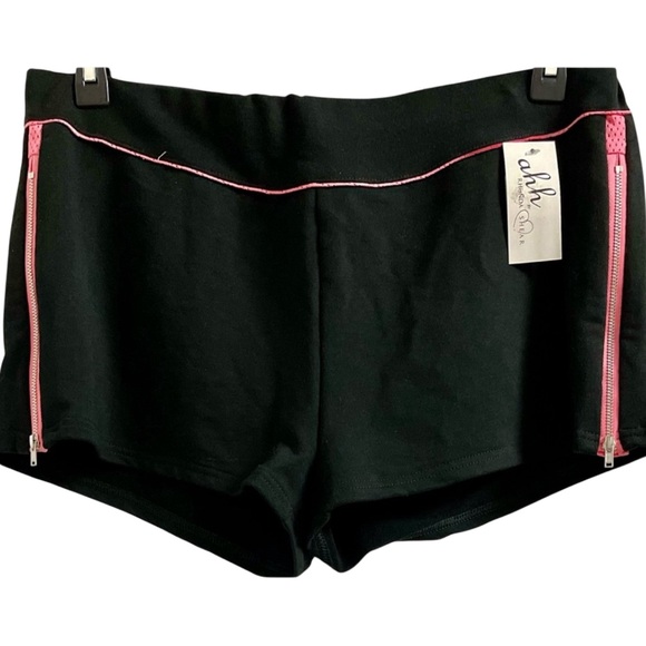 RHONDA SHEAR PAJAMA SHORTS ZIPPER ON THE SIDES WOMENS BLACK COLOR SIZE MEDIUM - Picture 1 of 4